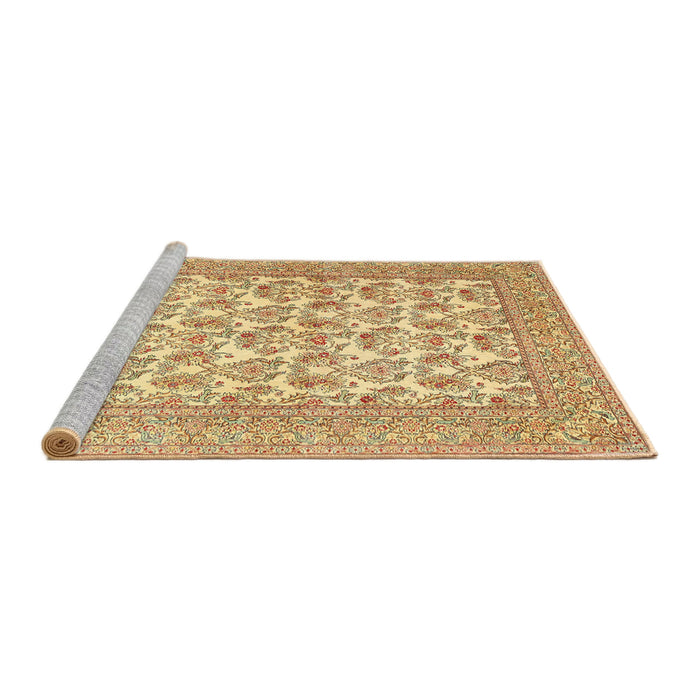 Sideview of Machine Washable Traditional Mustard Yellow Rug, wshtr1053