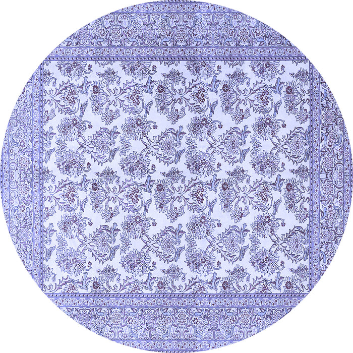 Round Machine Washable Persian Blue Traditional Rug, wshtr1053blu