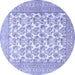 Round Machine Washable Persian Blue Traditional Rug, wshtr1053blu