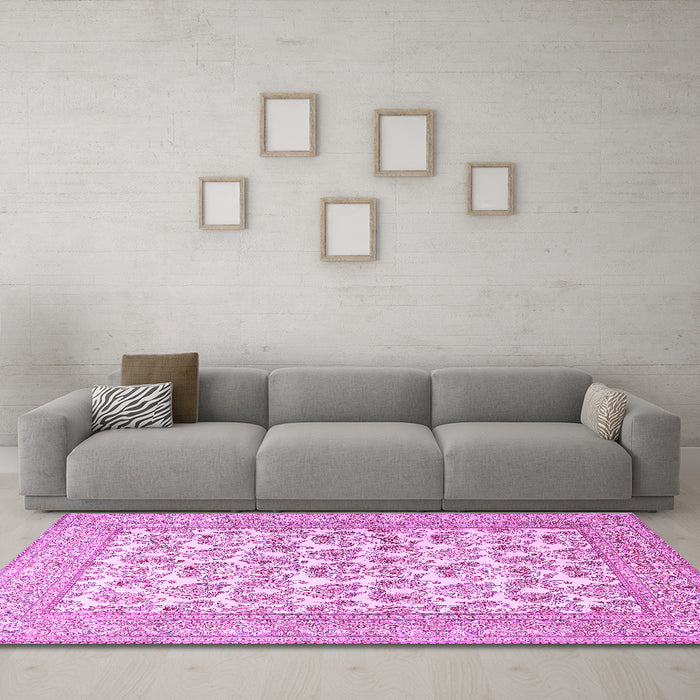 Machine Washable Persian Purple Traditional Area Rugs in a Living Room, wshtr1053pur