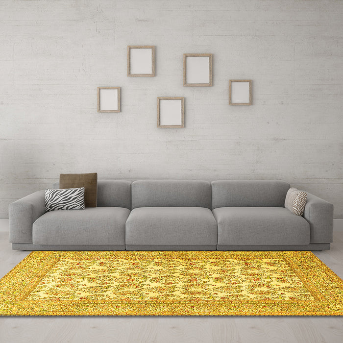 Machine Washable Persian Yellow Traditional Rug in a Living Room, wshtr1053yw