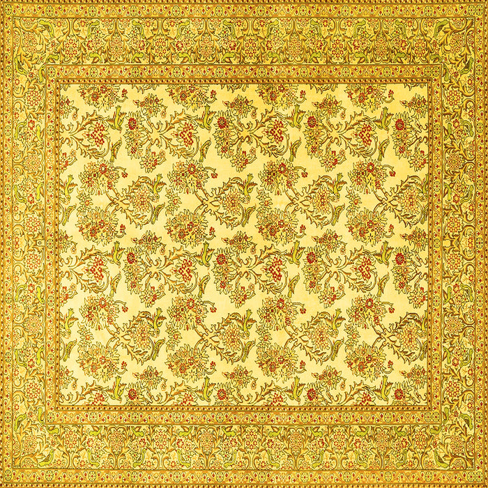 Square Machine Washable Persian Yellow Traditional Rug, wshtr1053yw
