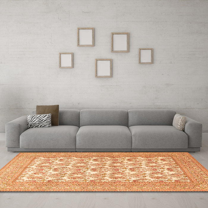 Machine Washable Persian Orange Traditional Area Rugs in a Living Room, wshtr1053org