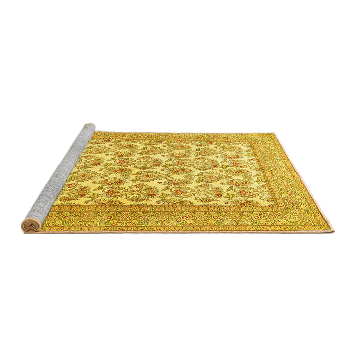 Sideview of Machine Washable Persian Yellow Traditional Rug, wshtr1053yw