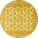 Round Persian Yellow Traditional Rug, tr1053yw