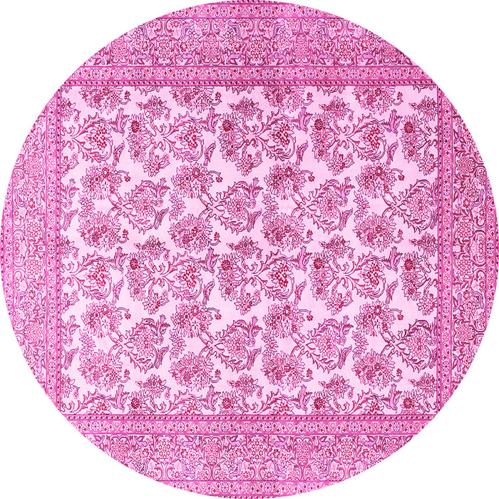 Round Machine Washable Persian Pink Traditional Rug, wshtr1053pnk