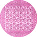 Round Machine Washable Persian Pink Traditional Rug, wshtr1053pnk