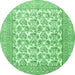 Round Persian Emerald Green Traditional Rug, tr1053emgrn