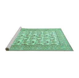Sideview of Machine Washable Persian Turquoise Traditional Area Rugs, wshtr1053turq