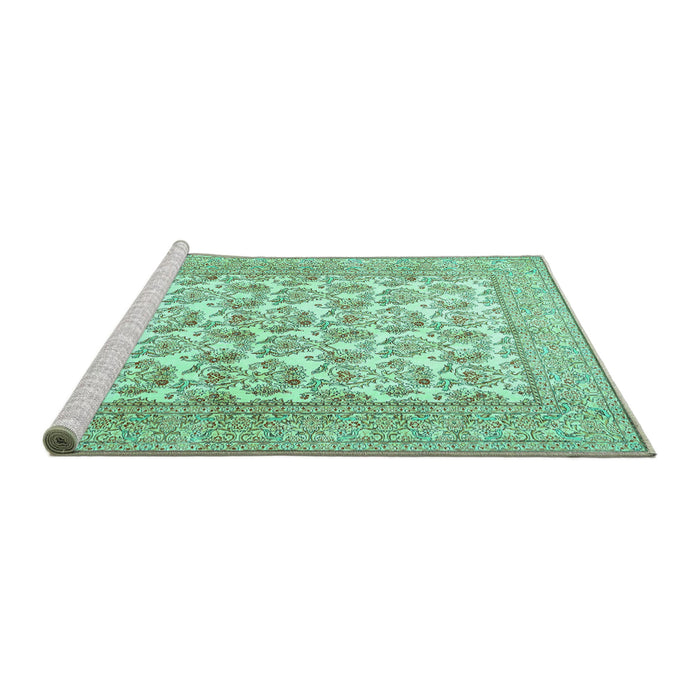 Sideview of Machine Washable Persian Turquoise Traditional Area Rugs, wshtr1053turq