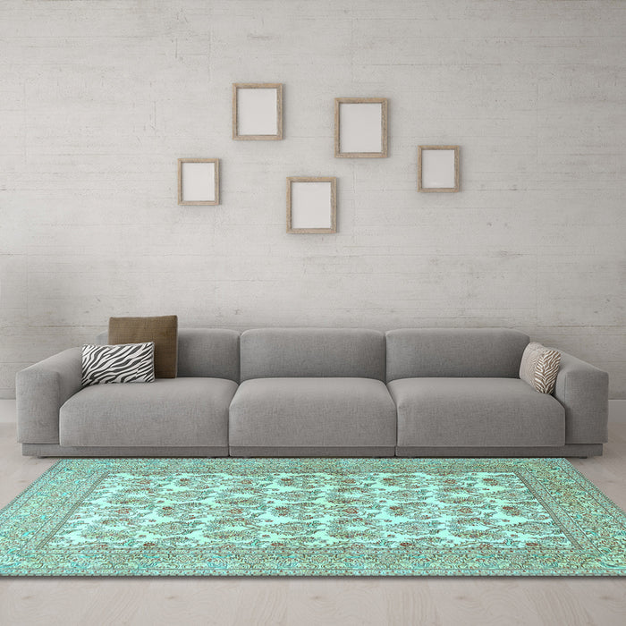 Machine Washable Persian Light Blue Traditional Rug in a Living Room, wshtr1053lblu