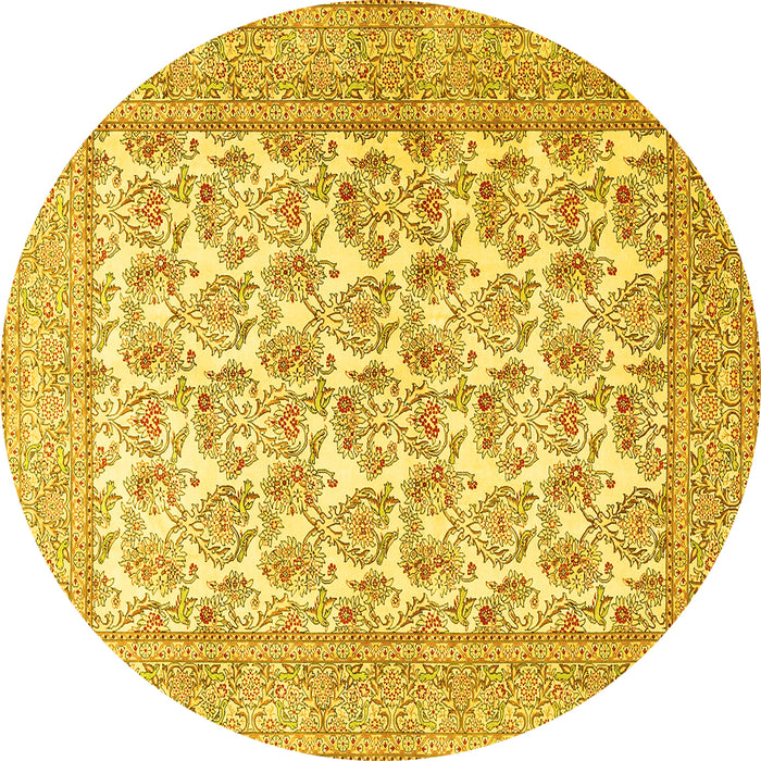 Round Machine Washable Persian Yellow Traditional Rug, wshtr1053yw