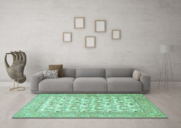 Machine Washable Persian Turquoise Traditional Area Rugs in a Living Room,, wshtr1053turq