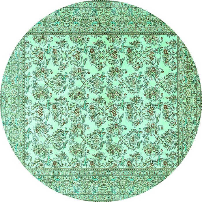 Round Machine Washable Persian Turquoise Traditional Area Rugs, wshtr1053turq