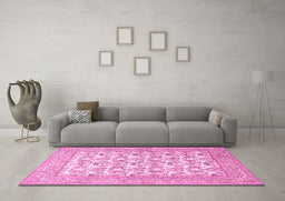 Machine Washable Persian Pink Traditional Rug in a Living Room, wshtr1053pnk