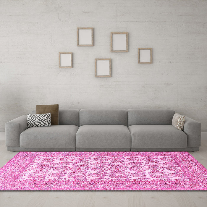 Machine Washable Persian Pink Traditional Rug in a Living Room, wshtr1053pnk