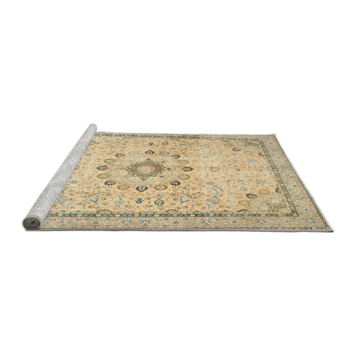 Sideview of Machine Washable Traditional Brown Gold Rug, wshtr1054
