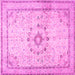 Square Machine Washable Medallion Pink Traditional Rug, wshtr1054pnk