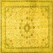 Square Machine Washable Medallion Yellow Traditional Rug, wshtr1054yw