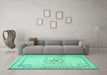 Machine Washable Medallion Turquoise Traditional Area Rugs in a Living Room,, wshtr1054turq