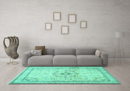 Machine Washable Medallion Turquoise Traditional Area Rugs in a Living Room,, wshtr1054turq