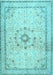 Machine Washable Medallion Light Blue Traditional Rug, wshtr1054lblu