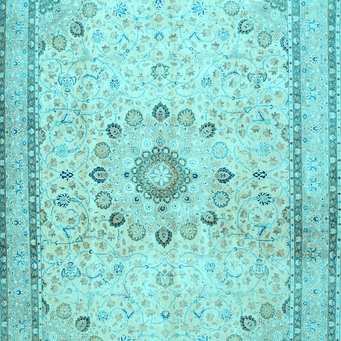 Machine Washable Medallion Light Blue Traditional Rug, wshtr1054lblu
