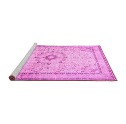 Sideview of Machine Washable Medallion Pink Traditional Rug, wshtr1054pnk
