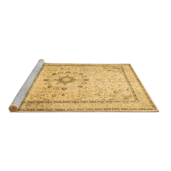 Sideview of Machine Washable Medallion Brown Traditional Rug, wshtr1054brn