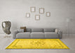 Machine Washable Medallion Yellow Traditional Rug in a Living Room, wshtr1054yw