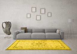 Machine Washable Medallion Yellow Traditional Rug in a Living Room, wshtr1054yw