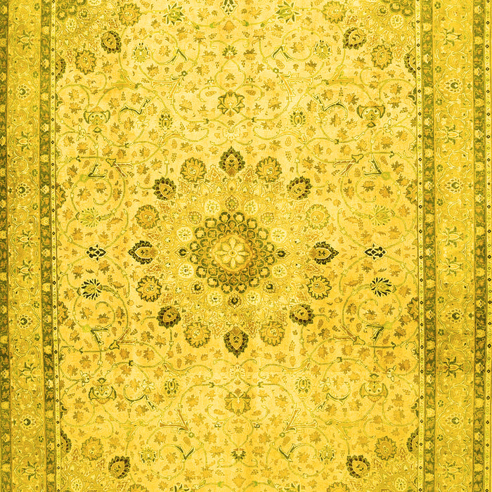 Machine Washable Medallion Yellow Traditional Rug, wshtr1054yw