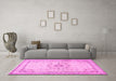 Machine Washable Medallion Pink Traditional Rug in a Living Room, wshtr1054pnk