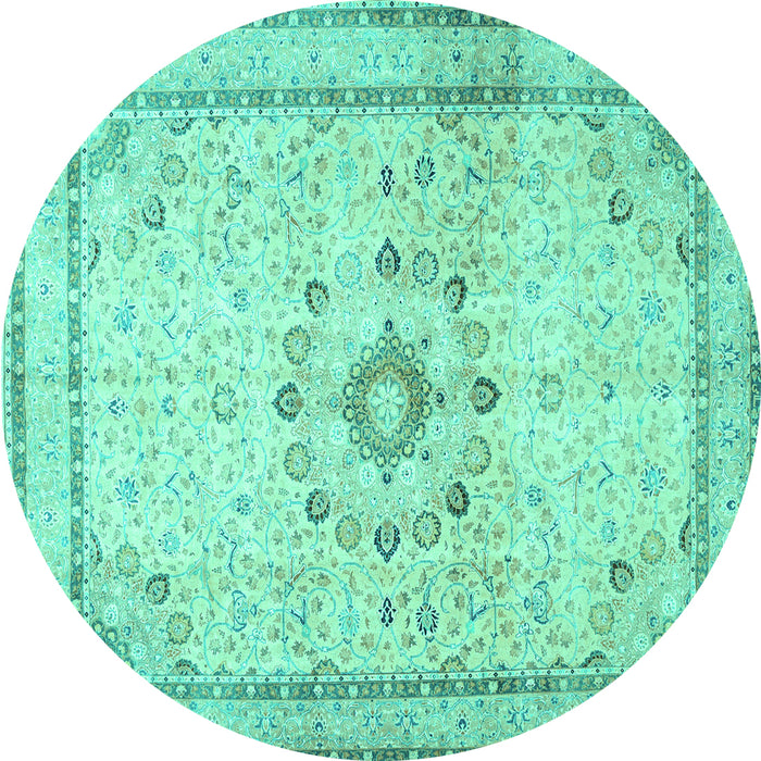 Round Medallion Turquoise Traditional Rug, tr1054turq