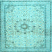 Square Machine Washable Medallion Light Blue Traditional Rug, wshtr1054lblu