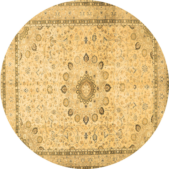 Round Machine Washable Medallion Brown Traditional Rug, wshtr1054brn