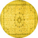 Round Machine Washable Medallion Yellow Traditional Rug, wshtr1054yw