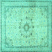 Square Medallion Turquoise Traditional Rug, tr1054turq