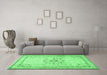 Machine Washable Medallion Emerald Green Traditional Area Rugs in a Living Room,, wshtr1054emgrn