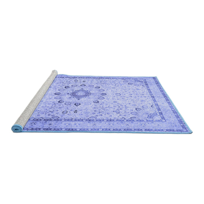 Sideview of Machine Washable Medallion Blue Traditional Rug, wshtr1054blu