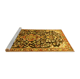 Sideview of Machine Washable Medallion Yellow Traditional Rug, wshtr1055yw