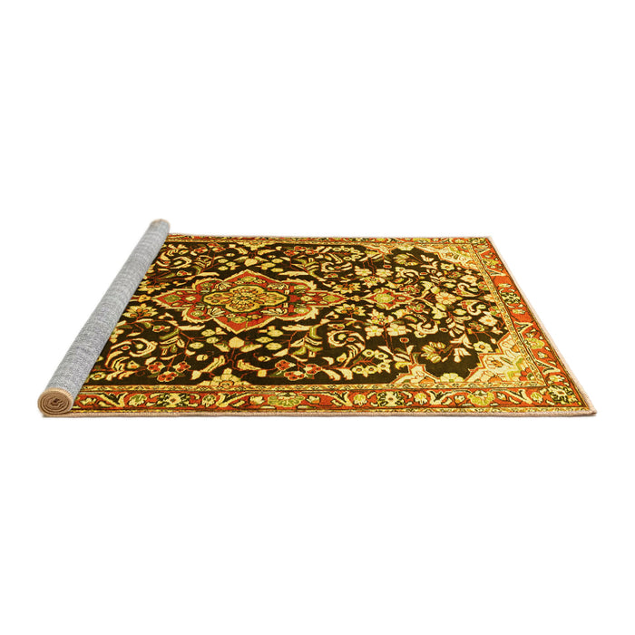 Sideview of Machine Washable Medallion Yellow Traditional Rug, wshtr1055yw
