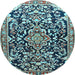 Round Medallion Light Blue Traditional Rug, tr1055lblu