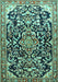 Machine Washable Medallion Turquoise Traditional Area Rugs, wshtr1055turq