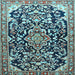 Square Machine Washable Medallion Light Blue Traditional Rug, wshtr1055lblu