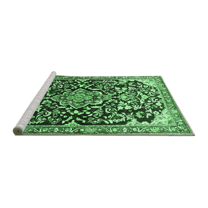 Sideview of Machine Washable Medallion Emerald Green Traditional Area Rugs, wshtr1055emgrn