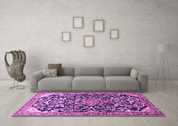 Machine Washable Medallion Purple Traditional Area Rugs in a Living Room, wshtr1055pur