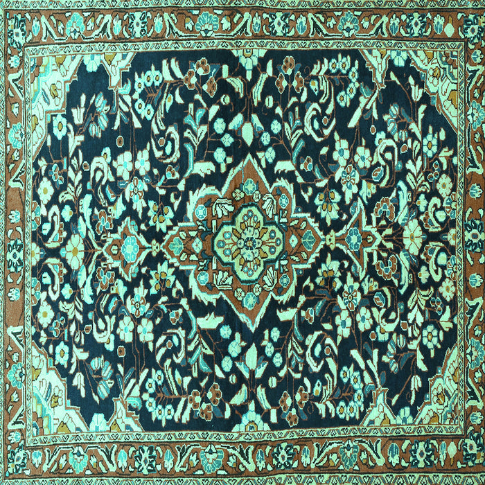 Square Machine Washable Medallion Turquoise Traditional Area Rugs, wshtr1055turq