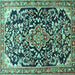 Square Machine Washable Medallion Turquoise Traditional Area Rugs, wshtr1055turq