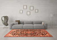 Machine Washable Medallion Orange Traditional Rug, wshtr1055org